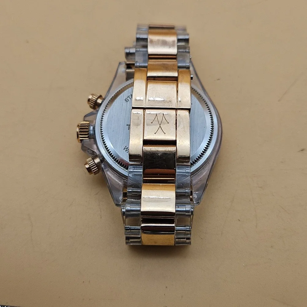 ToyWatch Rose Gold Tone Tachymeter Clear Acrylic Chronograph Watch 46MM